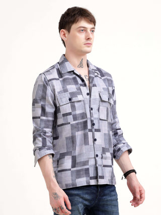 Geovibrance abstract gray Overshirt - Men's Casual Wear shop online at Estilocus. Elevate your wardrobe with the Geovibrance abstract gray Overshirt. Perfect for any casual occasion, its modern fit ensures comfort & style.