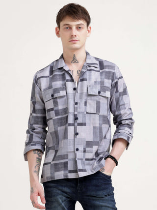 Geovibrance abstract gray Overshirt - Men's Casual Wear shop online at Estilocus. Elevate your wardrobe with the Geovibrance abstract gray Overshirt. Perfect for any casual occasion, its modern fit ensures comfort & style.