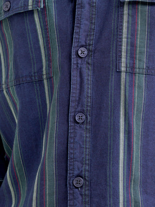 Vertical indigo & green stripe shirt - Men's Casual Wear Shop Online at Estilocus. Elevate your style with our Indigo & Green Stripe Shirt. Regular fit, full sleeves & sharp silhouette for a commanding look. Perfect for making impressions!