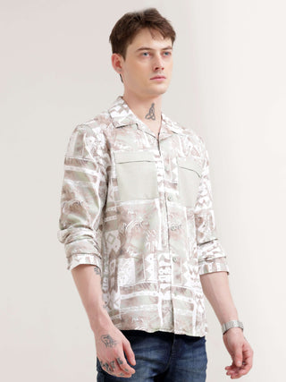 Duval brown abstract print shirt - Men's Casual Wear shop online at Estilocus. Get noticed in our Duval brown abstract print shirt, crafted for comfort & unique style. Perfect for adding a modern twist to any look.