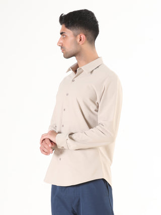 Solid Cream Full Sleeve Shirt - Men's Semi Casual