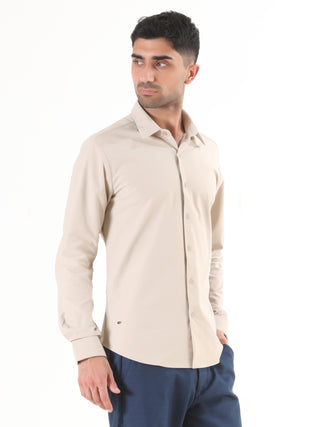 Solid Cream Full Sleeve Shirt - Men's Semi Casual