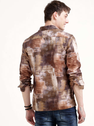 Enigmatic vibrance brown overshirt - Men's Casual Wear shop online at Estilocus. Elevate your wardrobe with this Brown Overshirt featuring an abstract design and comfy fit. Perfect for any casual outing.