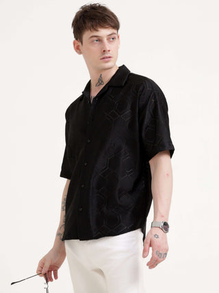 Texturiche black crochet oversized shirt - Men's Casual Wear shop online at Estilocus. Rock your summer vibes with our Texturiche black crochet oversized shirt. Perfect fit, airy fabric & stylish. Grab yours & stay cool!