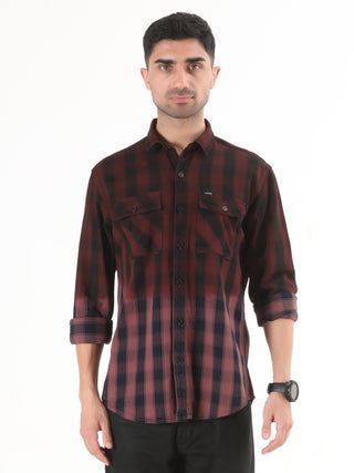 Maroon With Black Checkered Shirt