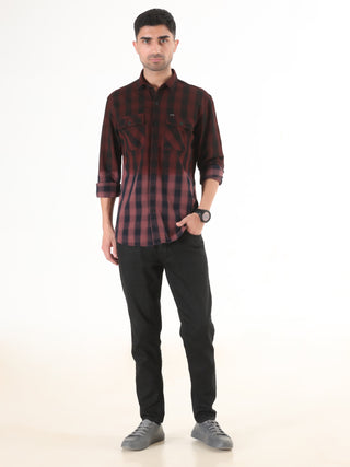 Maroon With Black Checkered Shirt