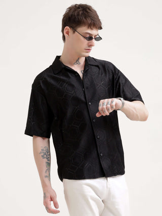 Texturiche black crochet oversized shirt - Men's Casual Wear shop online at Estilocus. Rock your summer vibes with our Texturiche black crochet oversized shirt. Perfect fit, airy fabric & stylish. Grab yours & stay cool!