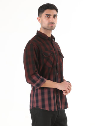 Maroon With Black Checkered Shirt