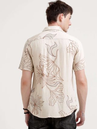 Floral printed beige half sleeve shirt - Men's Casual Wear shop online at Estilocus. Dive into summer with our Beige Floral Half Sleeve Shirt. Perfect for Hawaiian vibes & streetwear looks. Light, oversized & totally stylish!