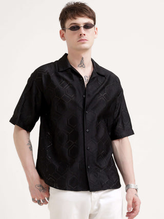 Texturiche black crochet oversized shirt - Men's Casual Wear shop online at Estilocus. Rock your summer vibes with our Texturiche black crochet oversized shirt. Perfect fit, airy fabric & stylish. Grab yours & stay cool!