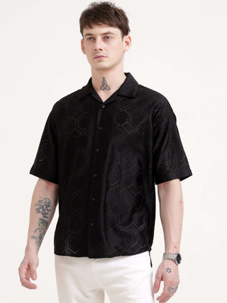 Texturiche black crochet oversized shirt - Men's Casual Wear shop online at Estilocus. Rock your summer vibes with our Texturiche black crochet oversized shirt. Perfect fit, airy fabric & stylish. Grab yours & stay cool!