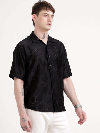 Texturiche black crochet oversized shirt - Men's Casual Wear shop online at Estilocus. Rock your summer vibes with our Texturiche black crochet oversized shirt. Perfect fit, airy fabric & stylish. Grab yours & stay cool!