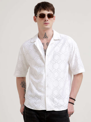 Texturiche quad off-white crochet oversized shirt - Men's Casual Wear shop online at Estilocus. Dive into Hawaiian vibes with our oversized off-white crochet shirt. Perfect for summer, it promises style & comfort. Ideal for streetwear looks.