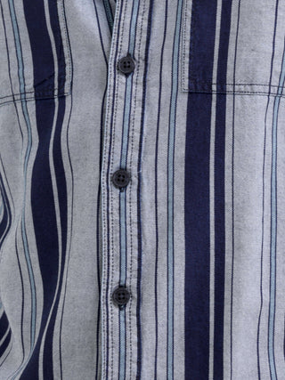 Vertical indigo & gray stripe shirt - Men's Casual Wear Shop Online at Estilocus. Command attention in our Power Plaid Shirt, featuring bold indigo & gray stripes and a sharp, structured fit. Perfect for making a statement.