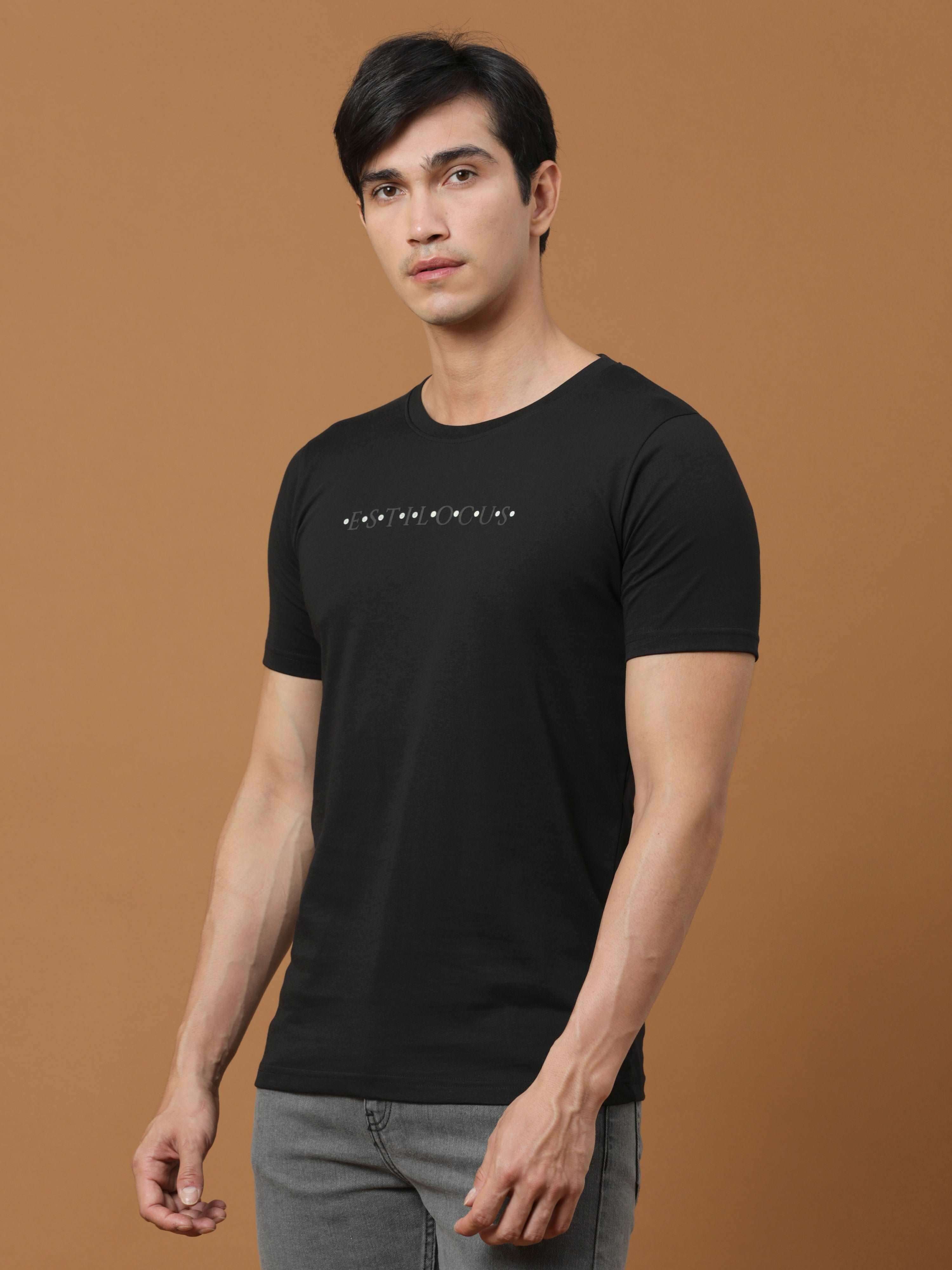 Black Luminescent Printed T Shirt shop online at Estilocus. 100% Cotton Designed and printed on knitted fabric. The fabric is stretchy and lightweight, with a soft skin feel and no wrinkles. Crew neck collar which is smooth on the neck and keeps you comfo