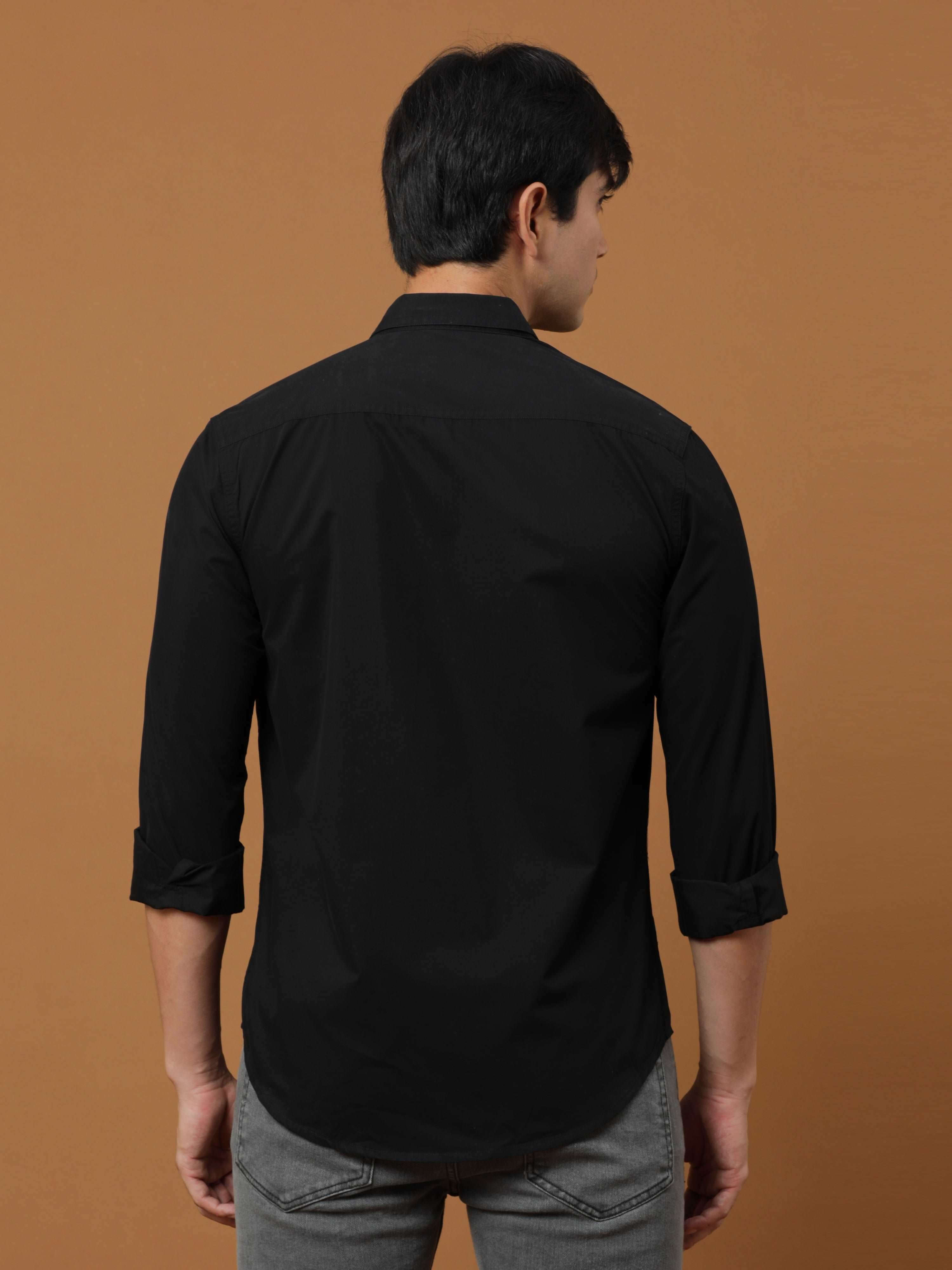 Black Contrast Patch Cargo Shirt_ ESTILOCUS CASUAL SHIRT_ estilocus