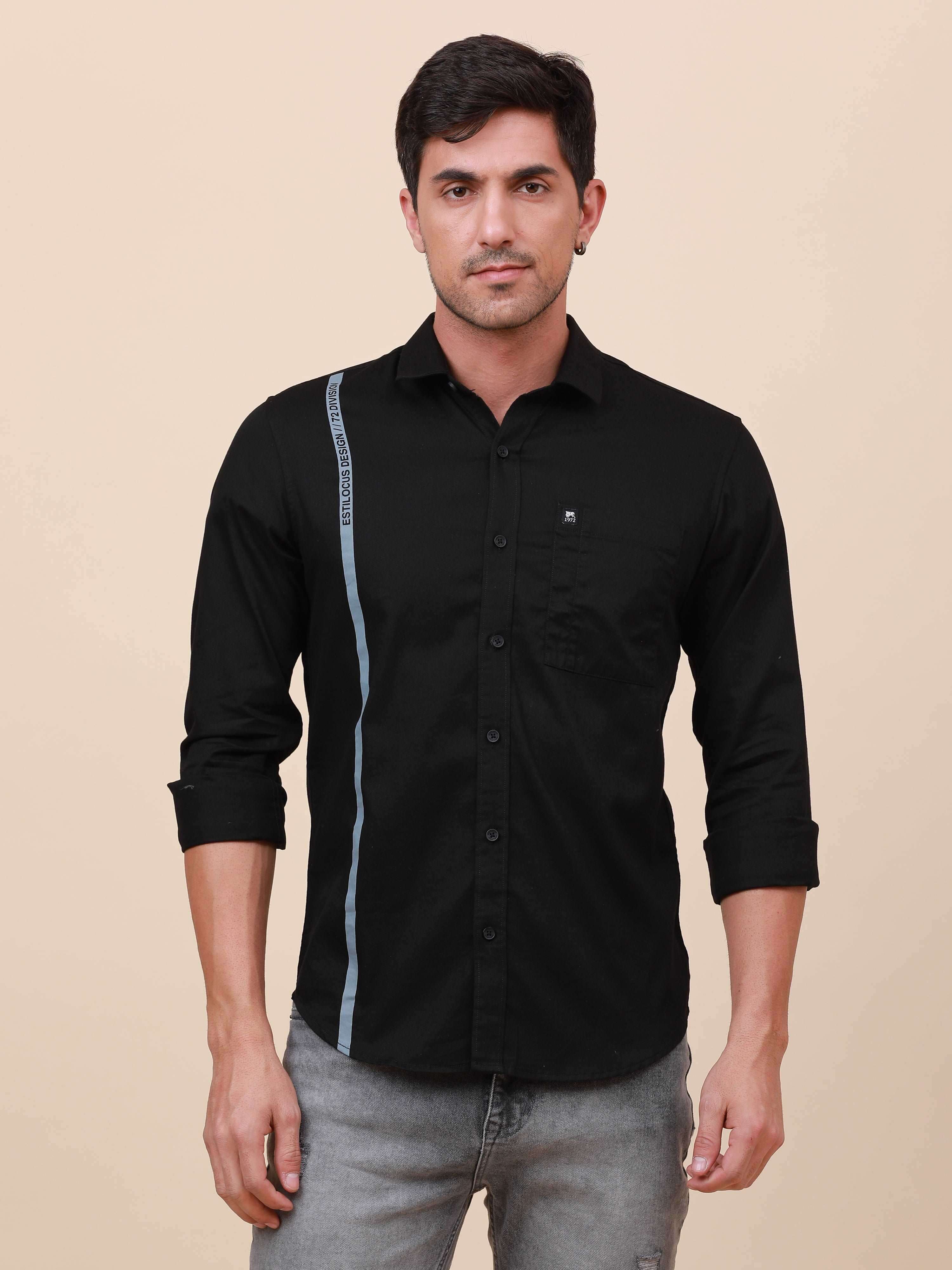 Black Solid Single Pocket full sleeve shirt