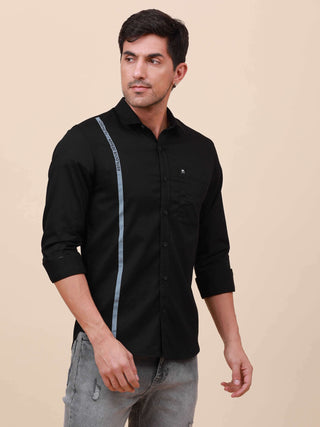 Black Solid Single Pocket full sleeve shirt shop online at Estilocus. 100% Cotton ,Full-sleeve solid shirt Cut and sew placket Regular collar Double button edge cuff Single pocket Curved bottom hemline Finest printing at front placket. All double needle c