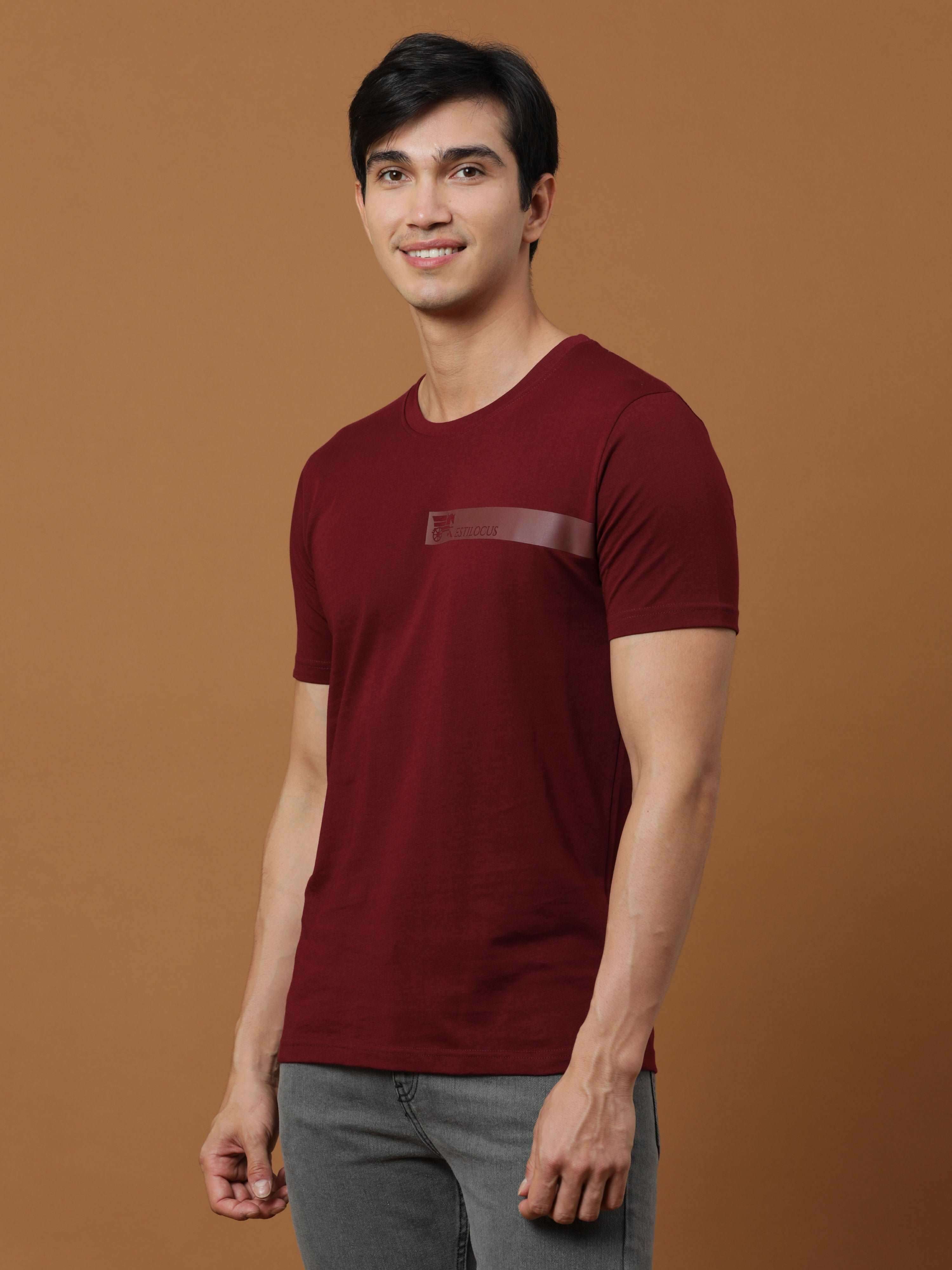 Burgundy Hd Printed Logo T Shirt shop online at Estilocus. 100% Cotton Designed and printed on knitted fabric. The fabric is stretchy and lightweight, with a soft skin feel and no wrinkles. Crew neck collar which is smooth on the neck and keeps you comfor