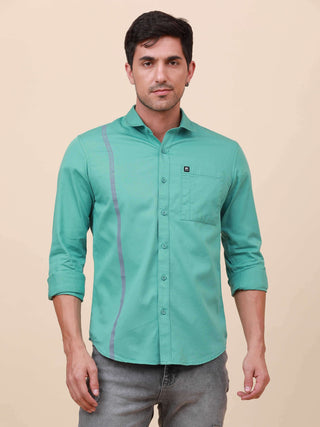 Aqua Marine Solid Single Pocket full sleeve Shirt shop online at Estilocus. 100% Cotton ,Full-sleeve solid shirt Cut and sew placket Regular collar Double button edge cuff Single pocket Curved bottom hemline Finest printing at front placket. All double ne