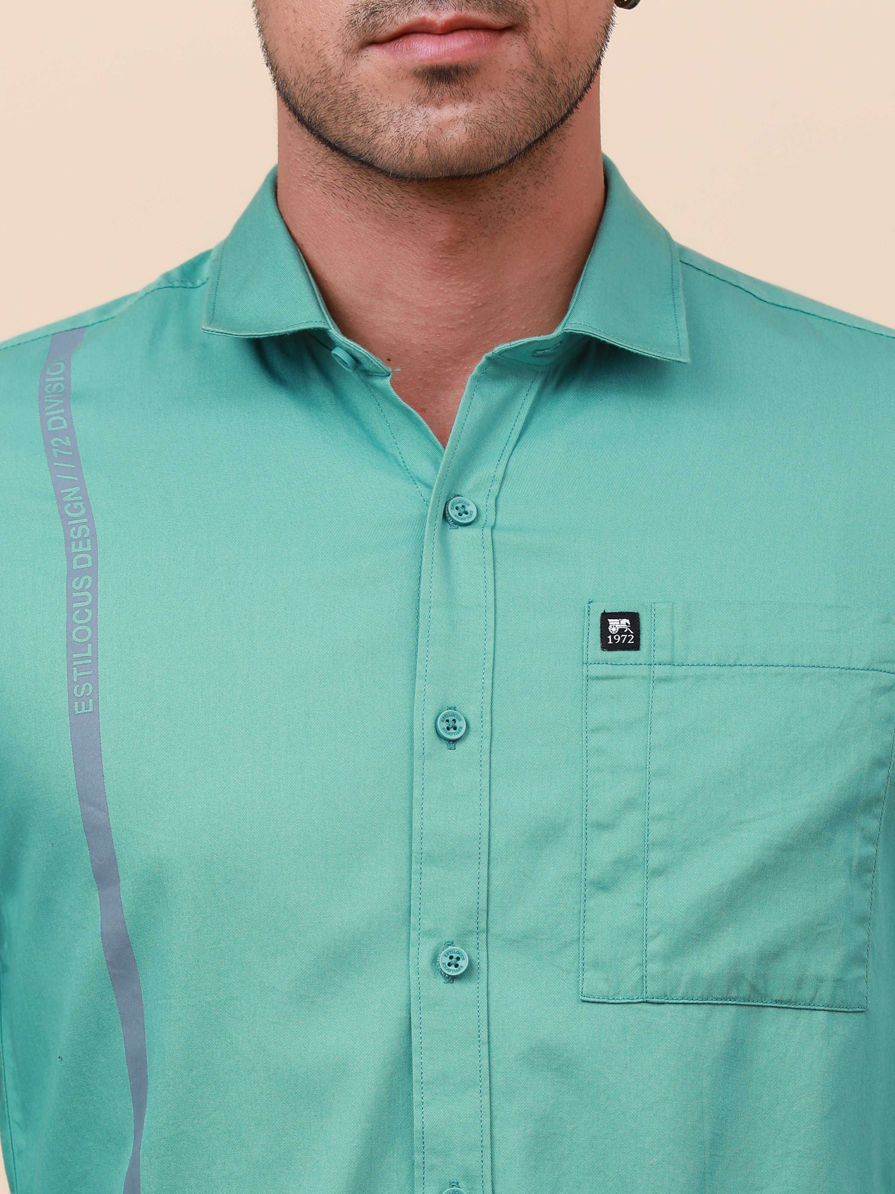 Aqua Marine Solid Single Pocket full sleeve Shirt