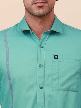 Aqua Marine Solid Single Pocket full sleeve Shirt shop online at Estilocus. 100% Cotton ,Full-sleeve solid shirt Cut and sew placket Regular collar Double button edge cuff Single pocket Curved bottom hemline Finest printing at front placket. All double ne