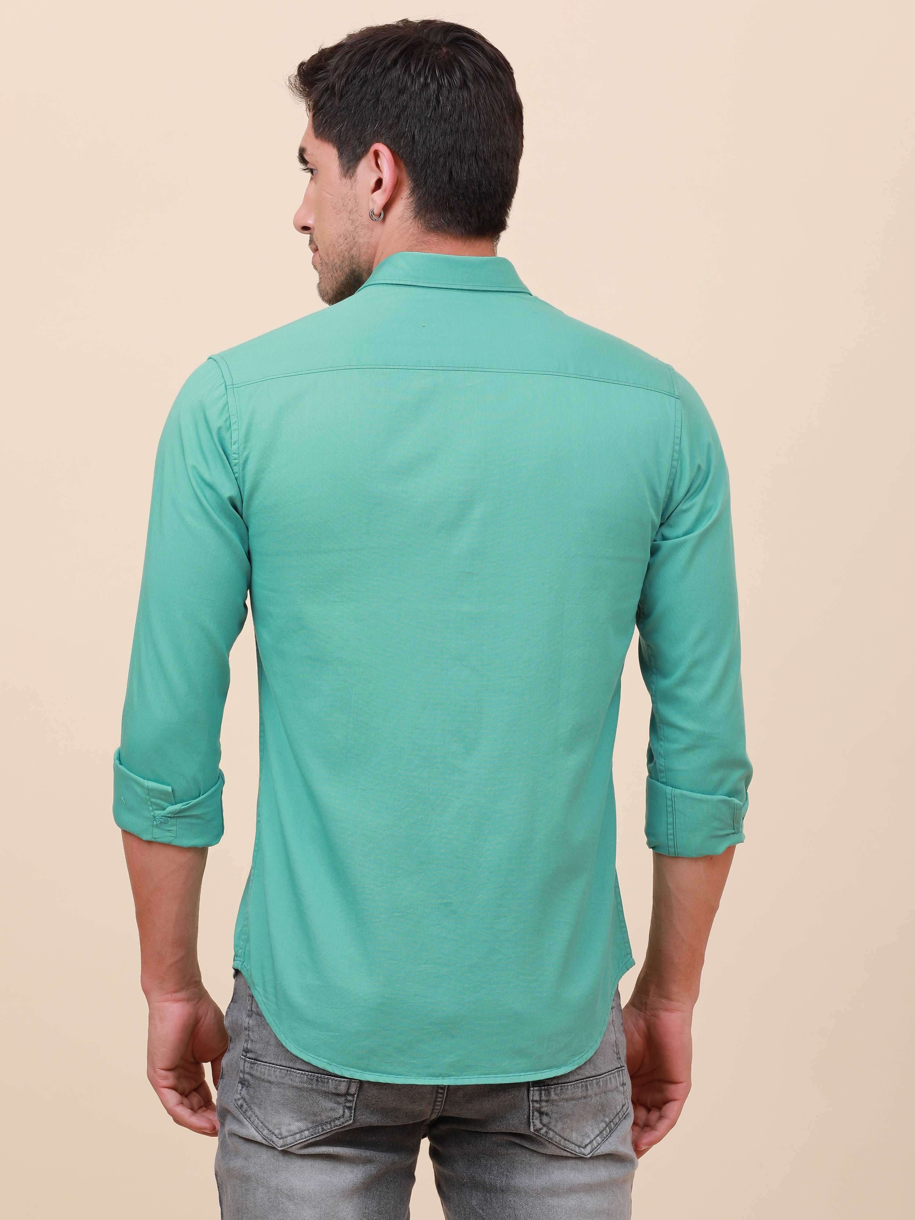Aqua Marine Solid Single Pocket full sleeve Shirt