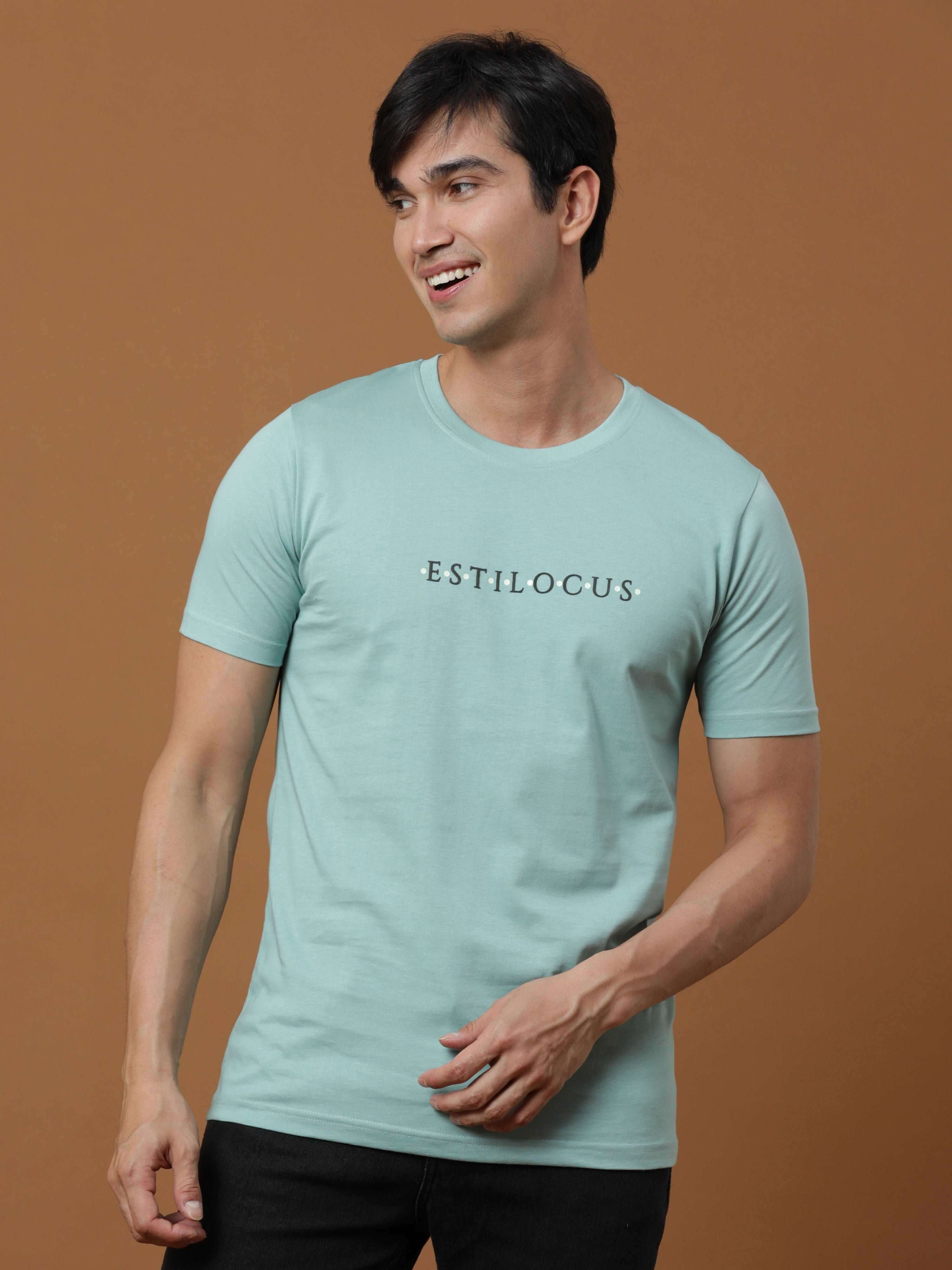 Aqua Luminescent Printed T Shirt shop online at Estilocus. 100% Cotton Designed and printed on knitted fabric. The fabric is stretchy and lightweight, with a soft skin feel and no wrinkles. Crew neck collar which is smooth on the neck and keeps you comfor