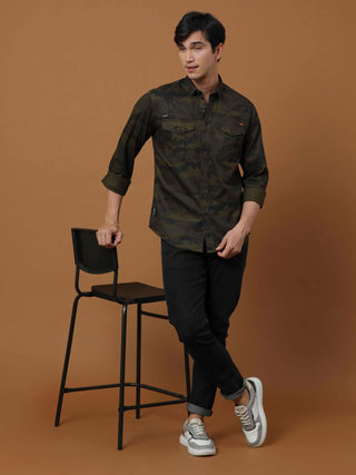 Army Green Camo full sleeve Shirt shop online at Estilocus. 100% Cotton , Full-sleeve solid shirt Cut and sew placket Regular collar Double button edge cuff Double pocket with flap Curved bottom hemline All double needle construction, finest quality sewin