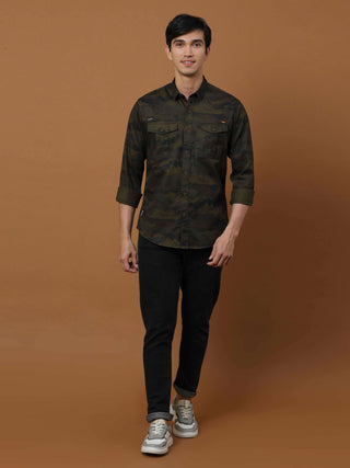 Army Green Camo full sleeve Shirt shop online at Estilocus. 100% Cotton , Full-sleeve solid shirt Cut and sew placket Regular collar Double button edge cuff Double pocket with flap Curved bottom hemline All double needle construction, finest quality sewin