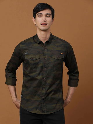 Army Green Camo full sleeve Shirt shop online at Estilocus. 100% Cotton , Full-sleeve solid shirt Cut and sew placket Regular collar Double button edge cuff Double pocket with flap Curved bottom hemline All double needle construction, finest quality sewin