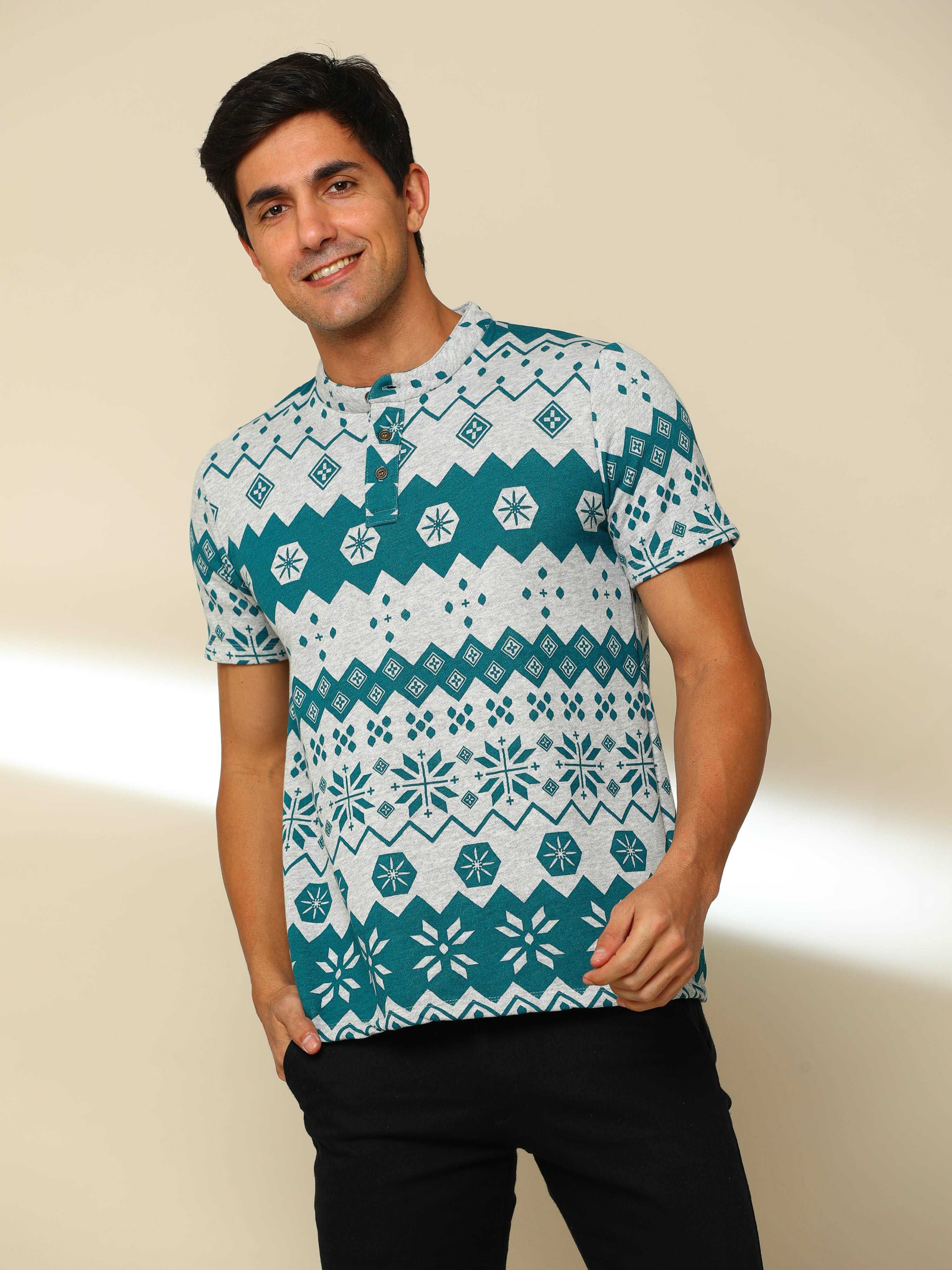 Cambric Henley Neck Printed T Shirt shop online at Estilocus. 100% Cotton Designed and printed on knitted fabric. The fabric is stretchy and lightweight, with a soft skin feel and no wrinkles. The Henley collar is smooth on the neck and keeps you comforta