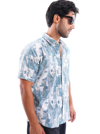 Navagio Bay Blue Ribbed Casual Shirt