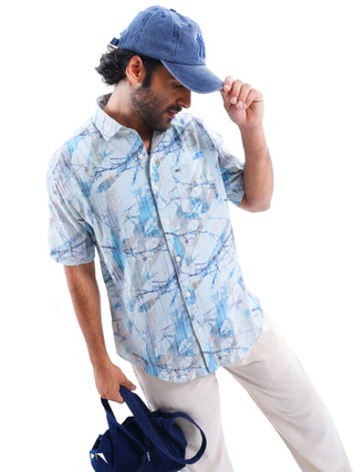 Coastal Splash Sky Blue Ribbed Shirt