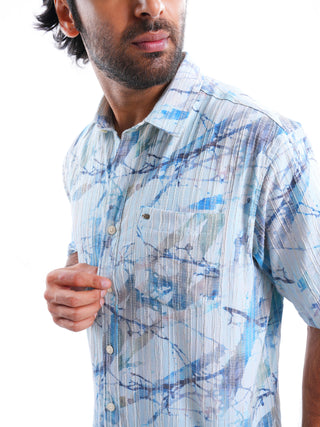 Coastal Splash Sky Blue Ribbed Shirt