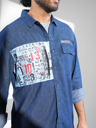 Deep Blue Crafted Zipper Denim Shirt