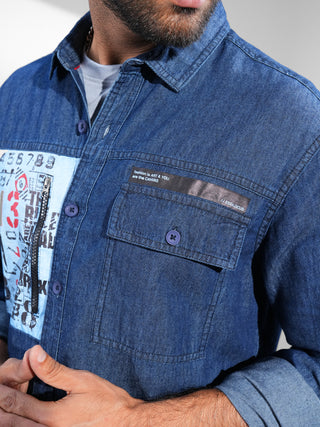 Deep Blue Crafted Zipper Denim Shirt