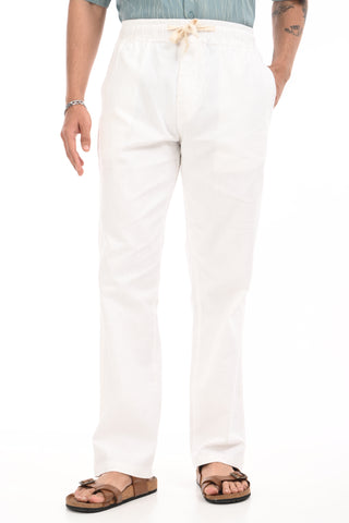 Pristine White Linen Blend Straight Fit Trousers