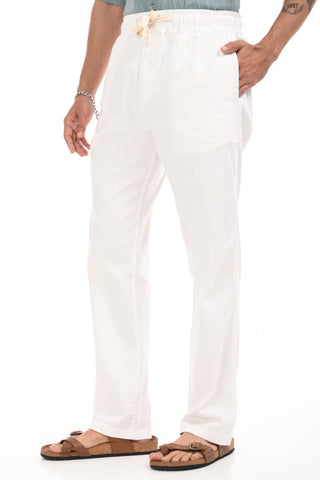 Pristine White Linen Blend Straight Fit Trousers