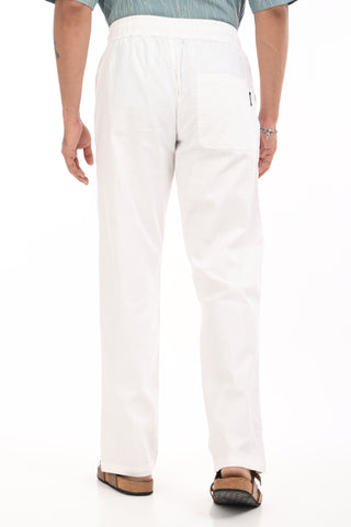 Pristine White Linen Blend Straight Fit Trousers