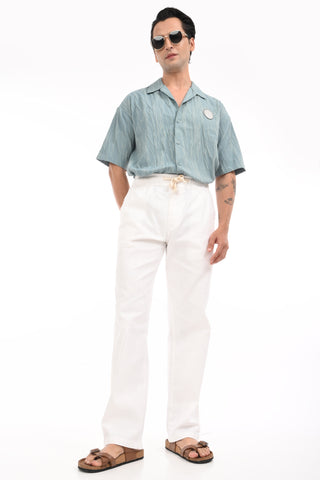 Pristine White Linen Blend Straight Fit Trousers