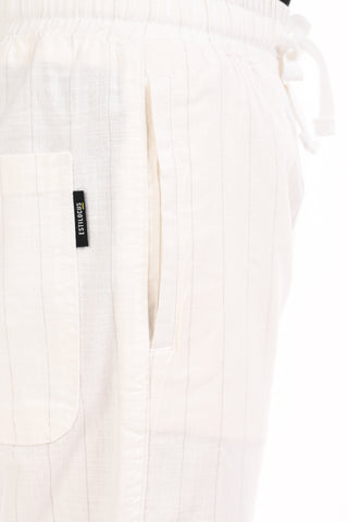 White Linen Blend Straight Fit Striped Trouser