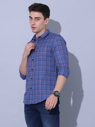 Blue Check Full Sleeve Casual Shirt shop online at Estilocus. • Full-sleeve check shirt with regular collar • Double button square cuff • Single pocket with logo embroidery • Curved hemline • Finest quality sewing • Machine wash care • Suitable to wear wi