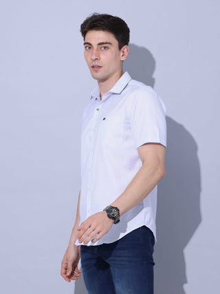 Blue Casual Half Sleeve Shirt shop online at Estilocus. • Half-sleeve printed shirt • Cut and sew placket • Regular collar • Single pocket with logo embroidery • Curved hemline • Finest quality sewing • Machine wash care • Suitable to wear with all types