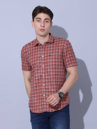 Bricks Check Casual Half Sleeve Shirt shop online at Estilocus. • Half-sleeve check shirt • Cut and sew placket • Regular collar • Single pocket with logo embroidery • Curved hemline • Finest quality sewing • Machine wash care • Suitable to wear with all