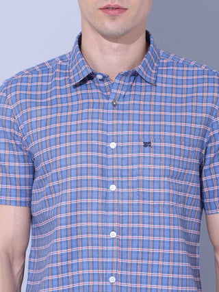 Blue Check Casual half sleeve Shirt shop online at Estilocus. • This blue checkered full sleeve shirt is a perfect addition to any man's wardrobe • Cut and sew placket • Regular collar • Single pocket with logo embroidery • Curved hemline • Finest quality