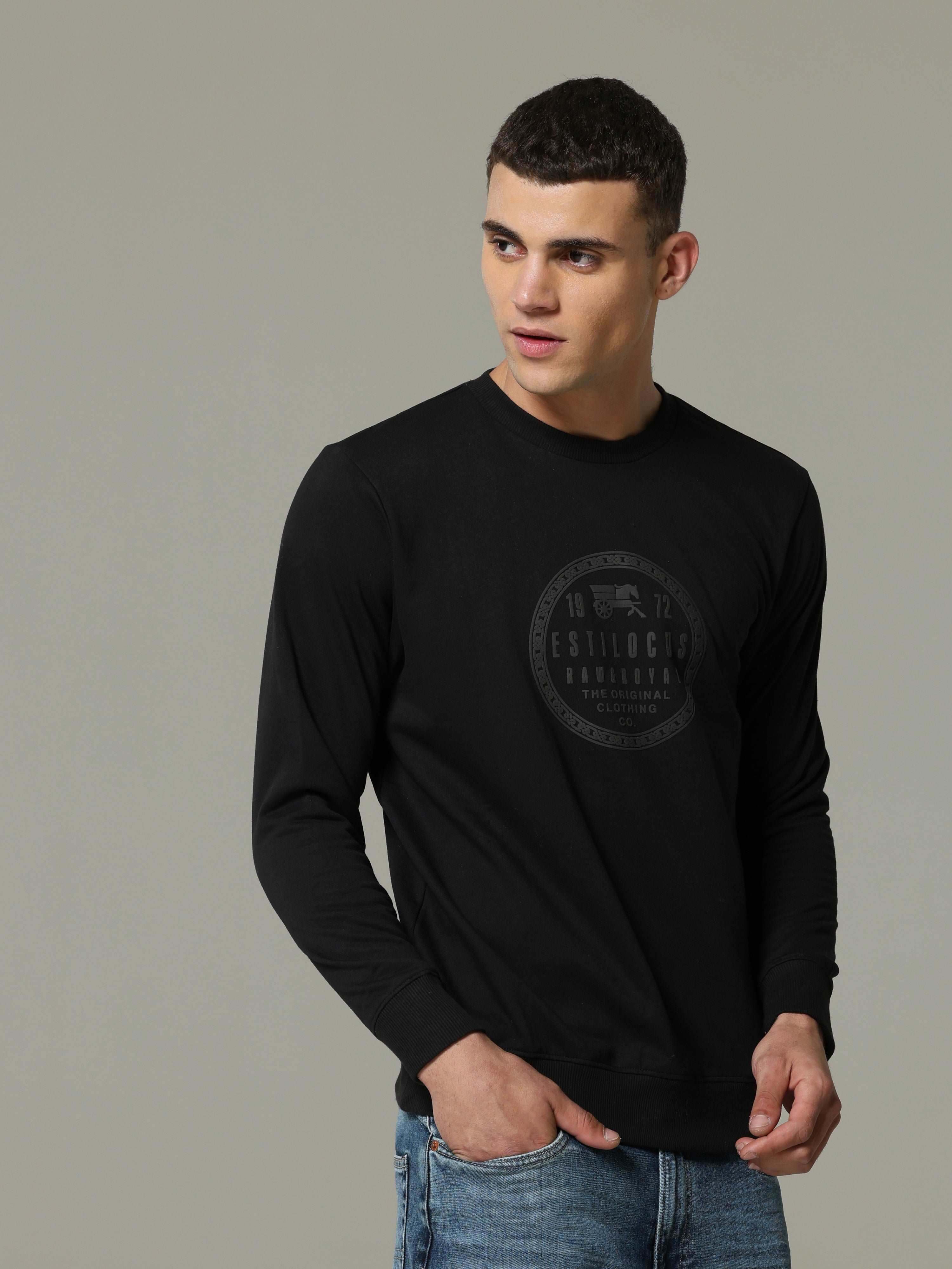 Black Solid Sweat Shirt_ SweatShirt_ estilocus
