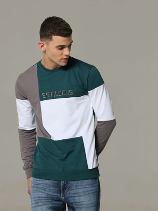 Patterned Crew Neck Teal Sweat Shirt shop online at Estilocus. • Crew neck • Long sleeve • Ribbing around neckline, Cuff & hem • High quality print and fine embroidery Fit : Comfort fit Size : The model is wearing M size Model height : 6 Feet Wash care :