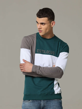 Patterned Crew Neck Teal Sweat Shirt shop online at Estilocus. • Crew neck • Long sleeve • Ribbing around neckline, Cuff & hem • High quality print and fine embroidery Fit : Comfort fit Size : The model is wearing M size Model height : 6 Feet Wash care :