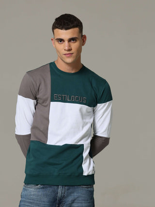 Patterned Crew Neck Teal Sweat Shirt shop online at Estilocus. • Crew neck • Long sleeve • Ribbing around neckline, Cuff & hem • High quality print and fine embroidery Fit : Comfort fit Size : The model is wearing M size Model height : 6 Feet Wash care :